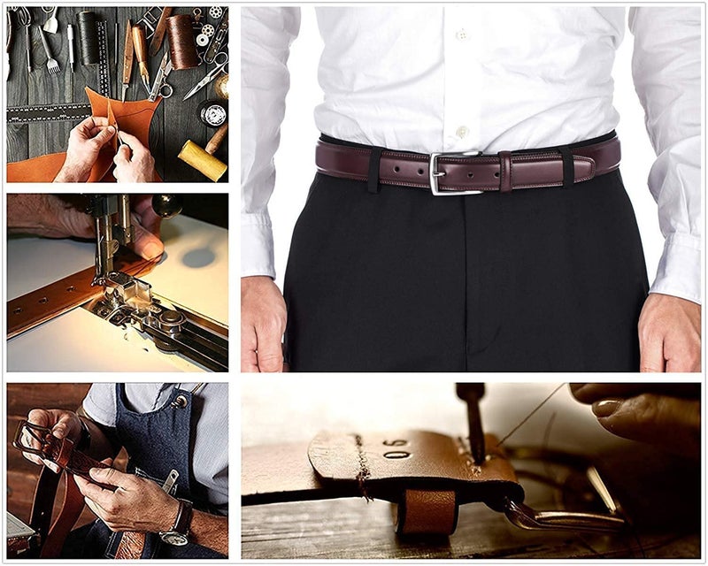 KM Legend Men's Genuine Leather Dress Belt with Premium Quality - Classic & Fashion Design for Work Business and Casual (esWine, 42) - Image 3